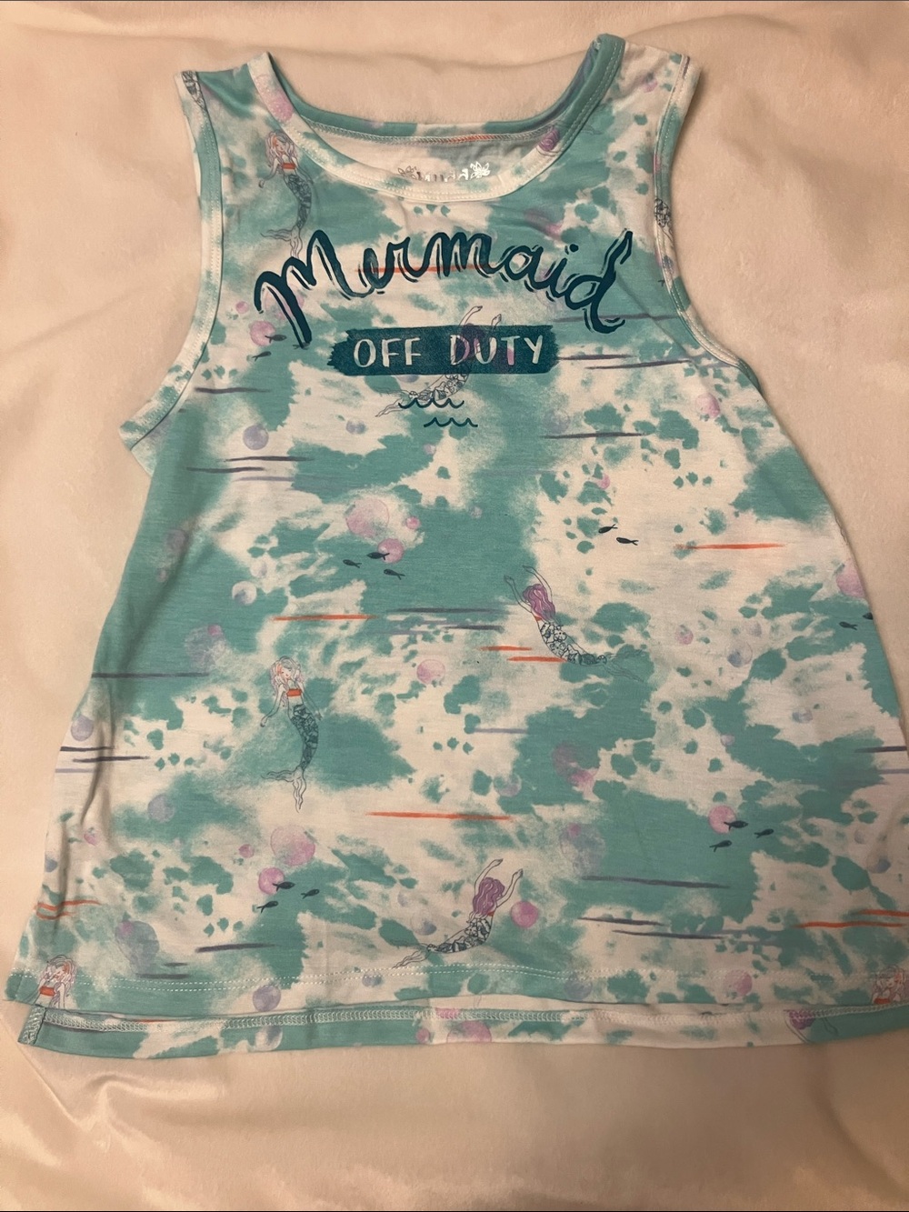 NWT Mermaid Off Duty Girls' Aqua Tie-Dye Tank Top flare bottom Girls 12